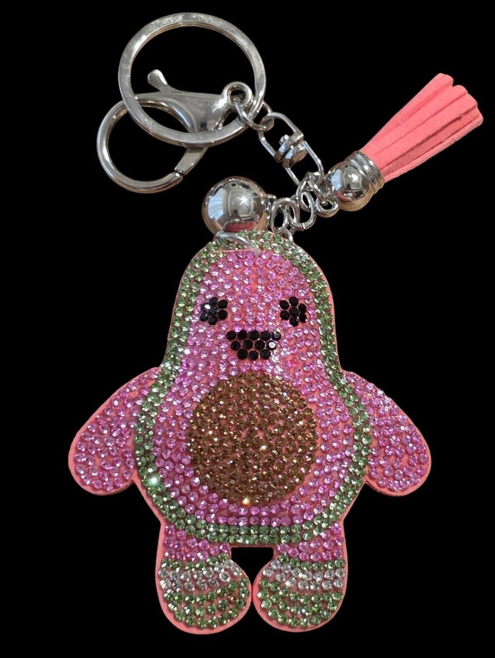 Pink Rhinestone Avocado Bag Charm Keychain Charm with Tassel